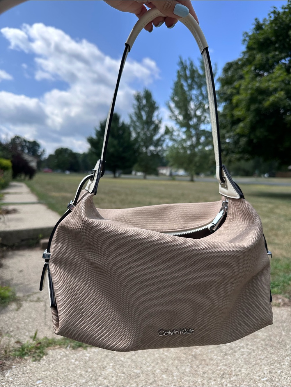 Calvin Klein Taupe Shoulder Hobo with Contrast Handle
